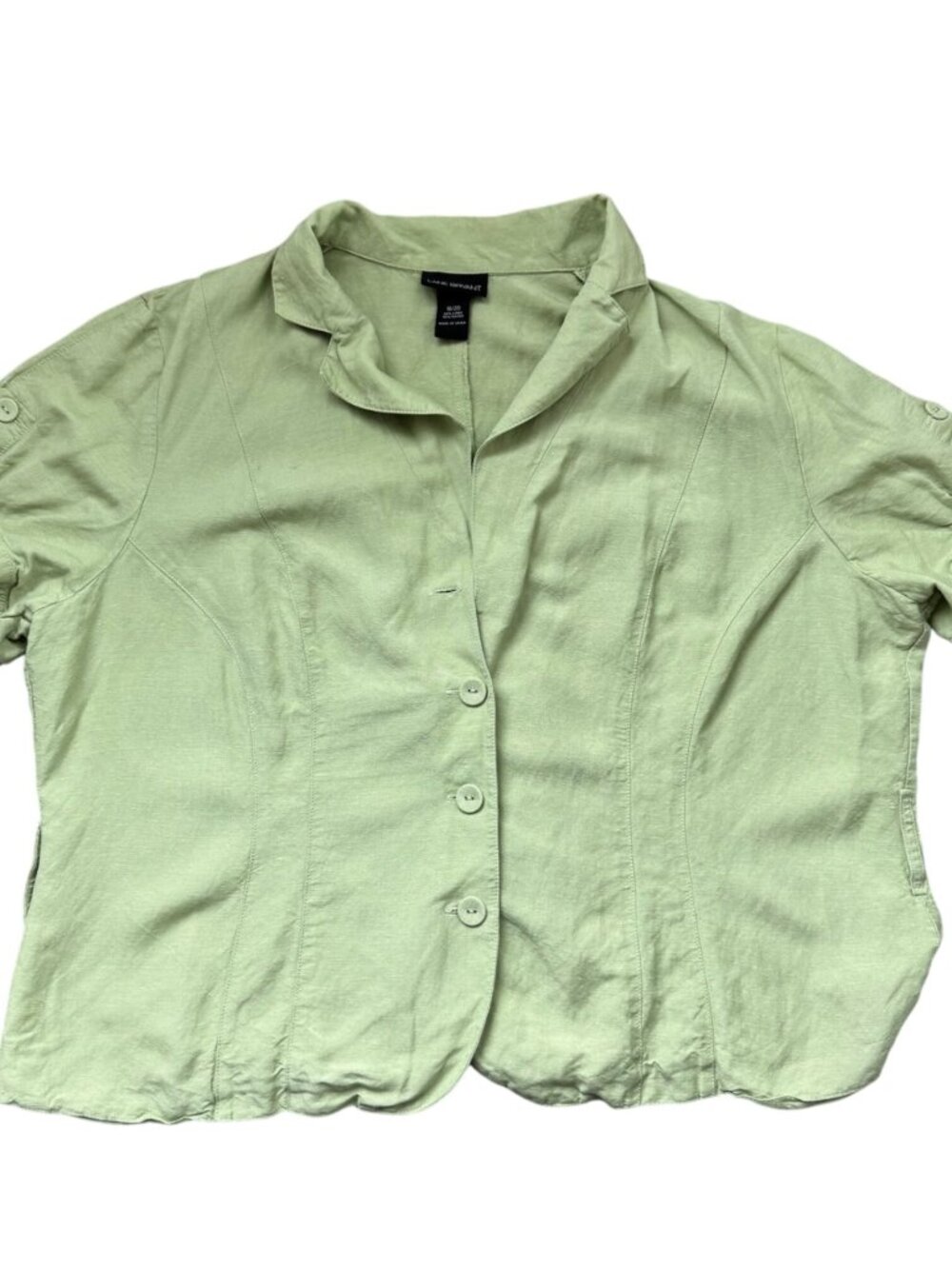 Lane Bryant Womens Green Linen-Blend Button-Up Shirt Short Sleeves Size 18/20